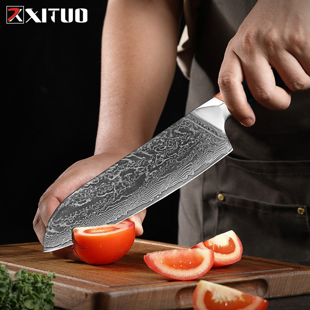 Conjunto de Facas de Cozinha Profissionais em Aço Damasco 1-8 Peças Faca Chef, Santoku, Cutelo, Pão, Desossar e Utilitárias - Afiadas como Navalha