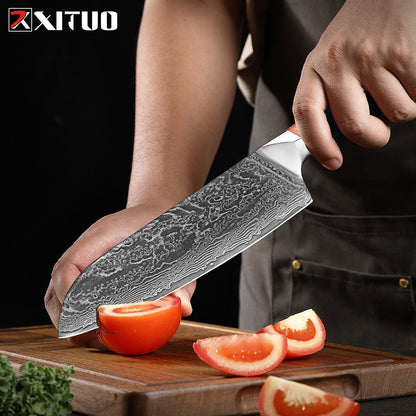 Conjunto de Facas de Cozinha Profissionais em Aço Damasco 1-8 Peças Faca Chef, Santoku, Cutelo, Pão, Desossar e Utilitárias - Afiadas como Navalha