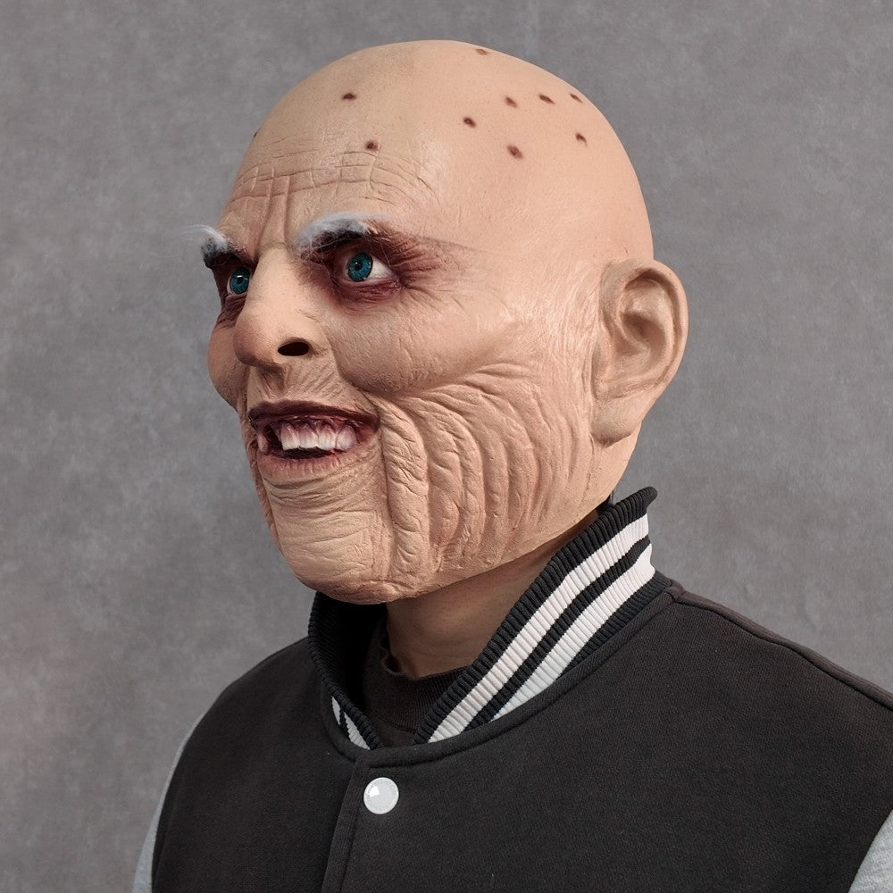Realistic Wrinkled Old Man Horror Mask Scary Bald Head Halloween Costume Cosplay Prop Haunted House Party Accessory