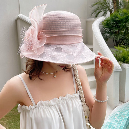 Novos Chapéus Fascinators Femininos Chapelaria Elegante Laço Aba Larga Chapéu Bucket Fedora Feminino Boné de Sol Dobrável de Verão Presente
