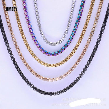 Hmeey Rope Chain Box Necklace Stainless Steel Chains Link Necklaces Pendant DIY Jewelry Never Rub Off 2MM 2.5MM 3MM 4MM