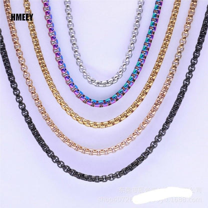 Hmeey Rope Chain Box Necklace Stainless Steel Chains Link Necklaces Pendant DIY Jewelry Never Rub Off 2MM 2.5MM 3MM 4MM