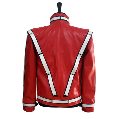 2016 Punk Novelty Rare Cool Men Red MJ Michael Jackson Thriller Open Stitch Vocal Concert Leather Fashion Jacket Outwear