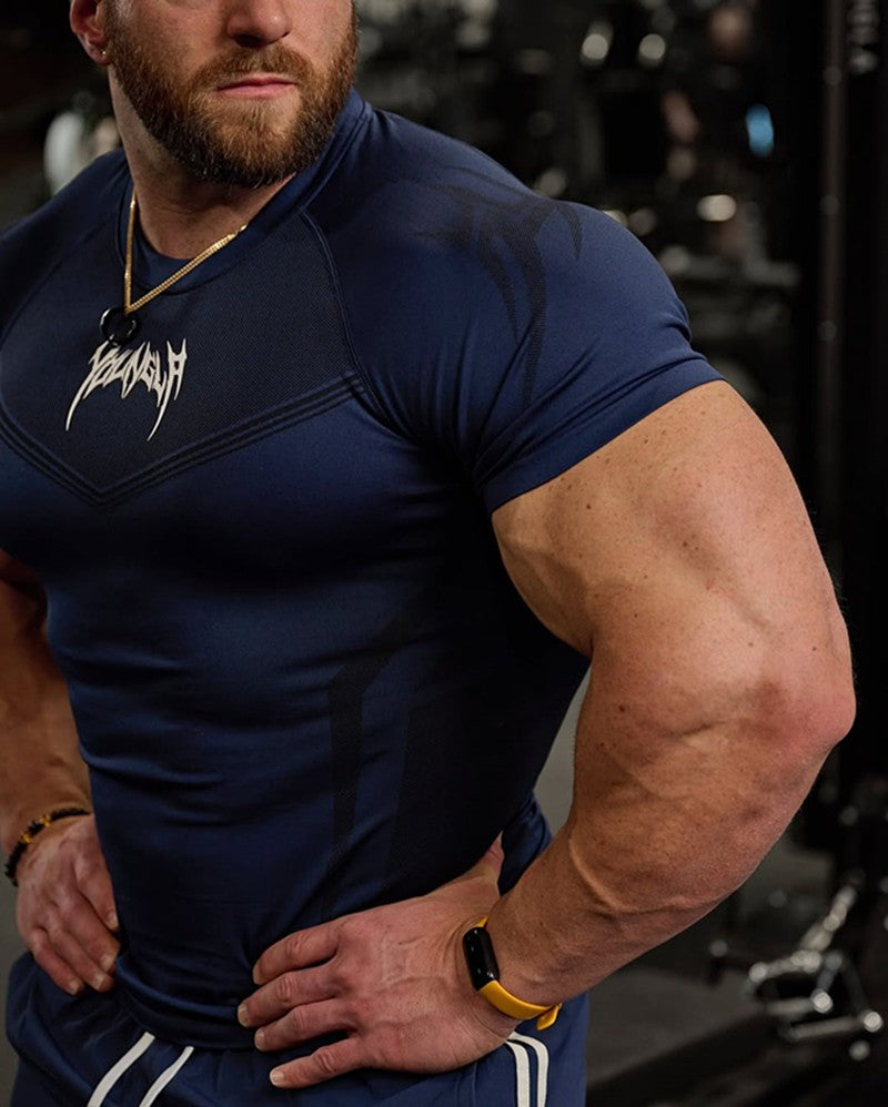 New YOUNG LA Men's Fitness Sports T-shirt Tights Men High Elastic Training Clothing Short Sleeve Tops Fitness Thirts For Men
