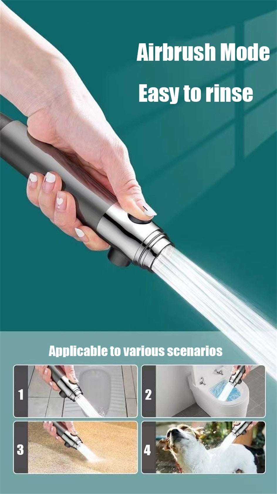 Chuveiro de Mão com 4 Modos de Massagem, Escova, Filtros de Algodão, Parada de Água com Um Clique, Economia de Água e Alta Pressão para Banheiro