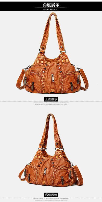 Black Y2k Women Shoulder Bag Vintage Punk Goth Fashion Designer Pu Leather Tote Bag Large Capacity Rivet Motorcycle Handbag