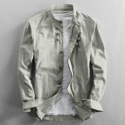 Japan Style Men Cotton Linen Shirt Long Sleeve Slim Fit Single-breasted Cardigan Shirt Harajuku Stand Collar Men Casual Shirts