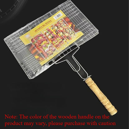 Stainless Steel Barbecue Rack Foldable Portable Long Handle Barbecue Basket Large Capacity Grilling Net Barbecue Tools