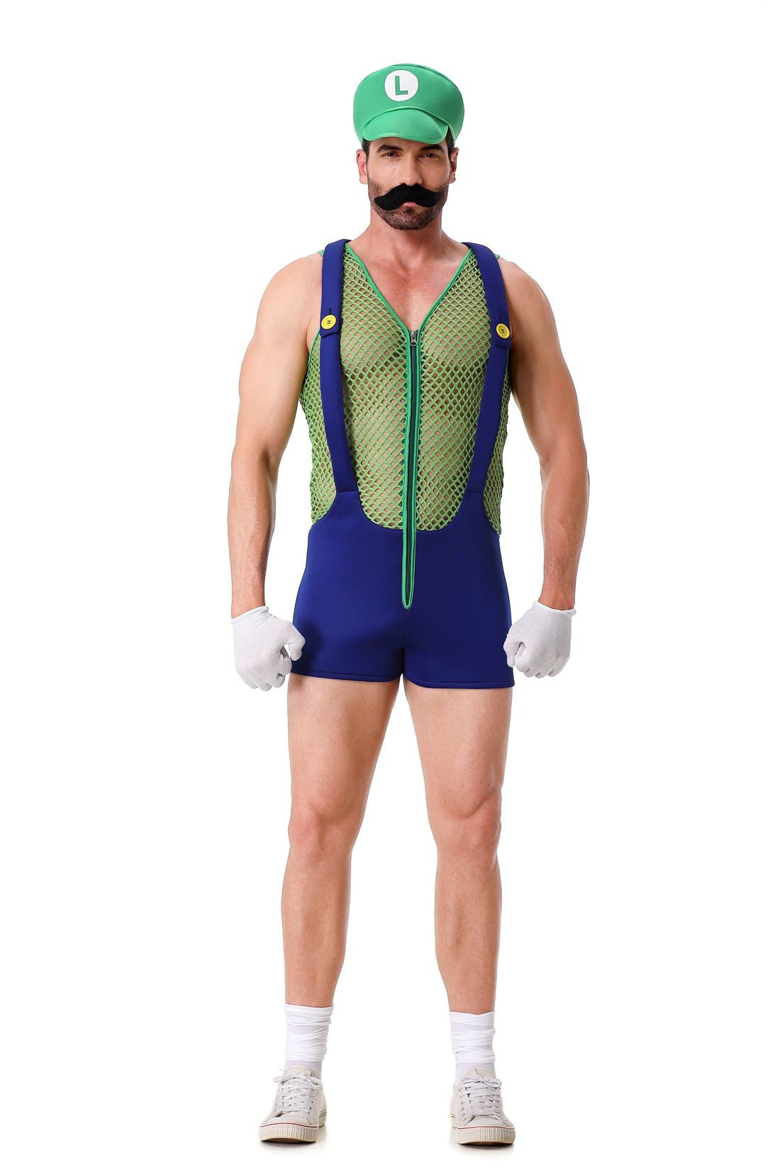 Halloween Cosplay Men's Anime Super Luigi Bros Hollow Overalls Jumpsuits Costume Carnival Party Disguise Plumber Funny Onesie