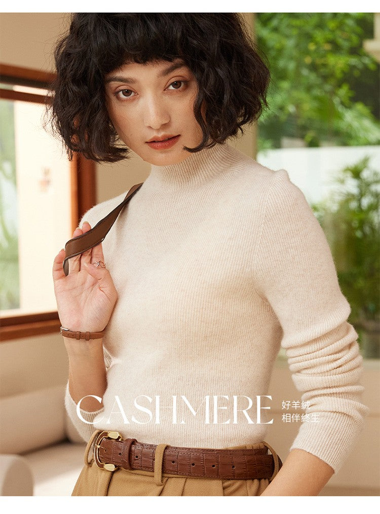 Autumn and winter new women's 100% pure cashmere semi high neck pullover sweater knitted slim fit hot selling women's top