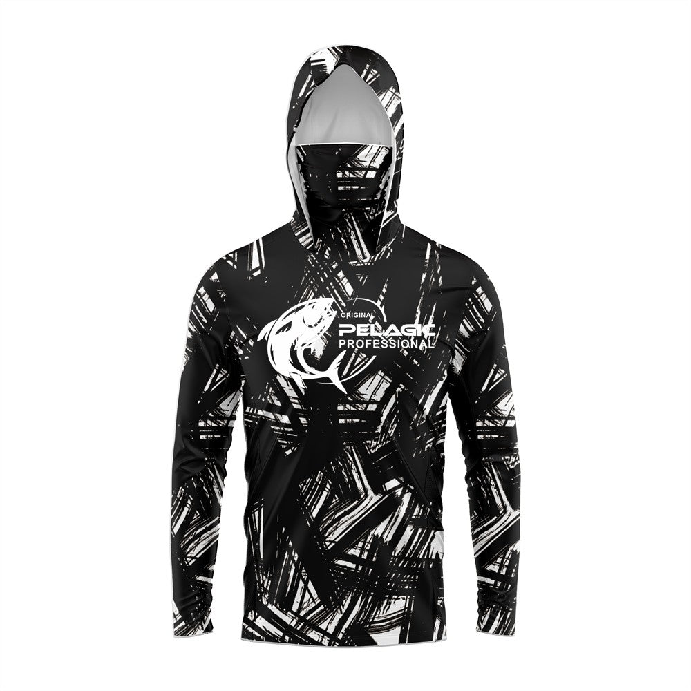 Camiseta de pesca de manga comprida masculina com capuz e proteção UV