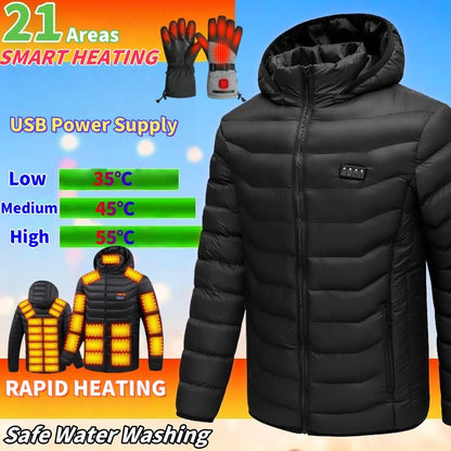 Intelligent Electric Heated Jacket Men Winter Warm Parka 3 Modes Adjustable Anti-Cold Ski Outdoor Camping Hiking Thermal Coat