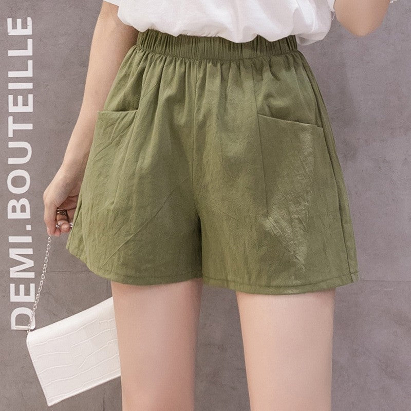 2024 Women Summer Cotton Shorts Casual Solid Pockets Basic Shorts Elastic Waist loose shorts Soft Cool female Outwear Shorts