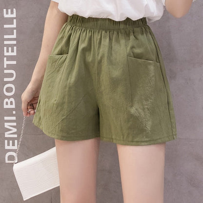 2024 Women Summer Cotton Shorts Casual Solid Pockets Basic Shorts Elastic Waist loose shorts Soft Cool female Outwear Shorts