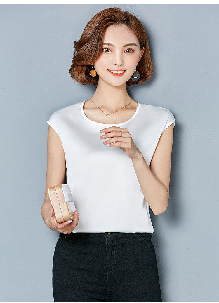 Sexy Silk vest women sleeveless top summer Solid color blouse shirt plus size S-4XL