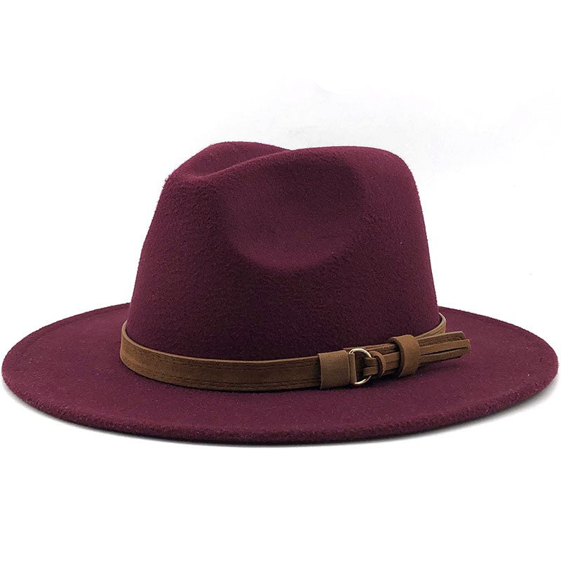 New Women Men Wool Fedora Hat With Leather Ribbon Gentleman Elegant Lady Winter Autumn Wide Brim Jazz Church Panama Sombrero Cap