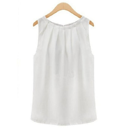 Travel Work Blouse Women New Summer Blouse Fashion Sleeveless Round Neck Chiffon Blouse Cloth Vestidos