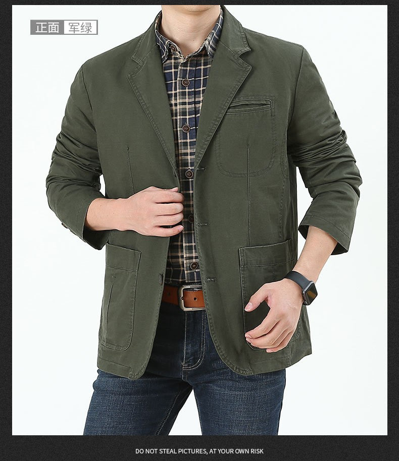 Men Blazer Middle-aged Loose Men Fashion Business British Style Casual Suit Three Button Cotton Casual Clothes Single West Coat