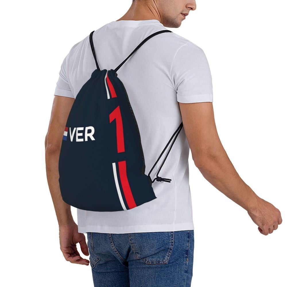 F1 2022 - #1 Verstappen Backpacks Casual Portable Drawstring Bags Drawstring Bundle Pocket Sports Bag Book Bags Travel Students