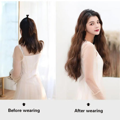 Meia Peruca Cacheada Longa Ondulada em U para Mulheres 60 cm Natural Feminina Peruca Longa Preta Marrom Extensões de Cabelo Sintético Resistente ao Calor