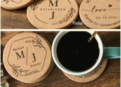 30pcs Personalized Cork Coasters-Tieiw Design-Wedding Favor for Guests Party Bridal Shower Corporate Engraved Coaster Gifts Bulk