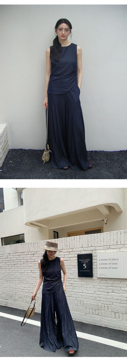 Neihe Summer Fashion Casual Wide Leg Denim Skirt Pants High-End Sensation Women's Long Pants Nine Points Seven Points Five Point