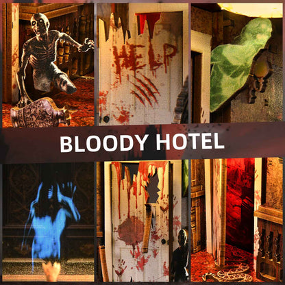 DIY Book Nook Kit Hotel of Terror Wooden Bookshop Dollhouse with Light Dynamic Video Bookshelf Insert 3D Puzzle Decor for Gift