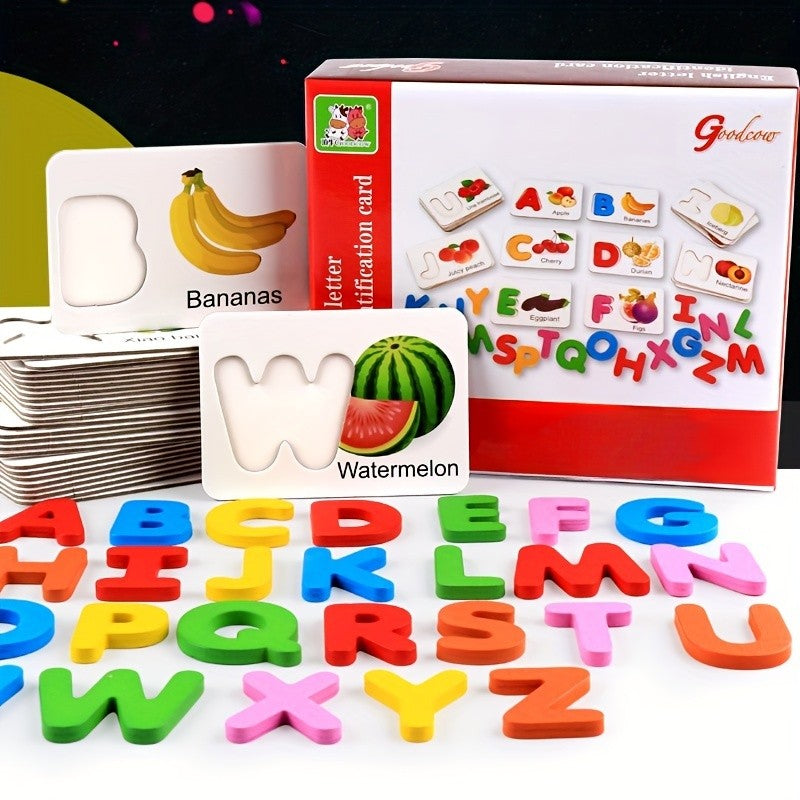 Montessori, Wooden Alphabet Cards, Children's Early Education Fruit Cognitive Cards, Kindergarten Enlightenment Puzzle Block Toy