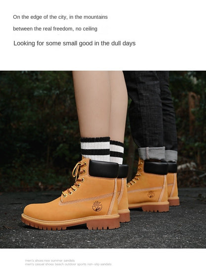 Boots Men High Top Boots High Quality Women Leather Shoes Fashion Outdoor Sneakers Men Lace Up Non-Slip Ankle Boots for Couple