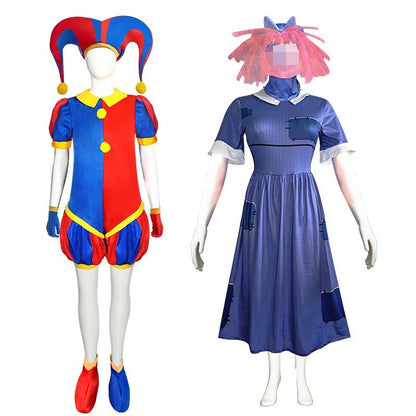 Circus Pomni Cosplay Costume with Hat Gloves Halloween Costumes Carnival Outfits(SIZE 140cm-180cm)