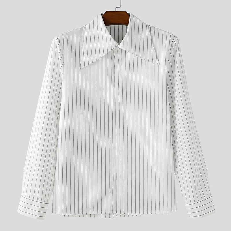 INCERUN Men Striped Shirt Lapel Long Sleeve Loose Casual Men Clothing Streetwear 2025 Korean Style Fashion Male Shirts Tops