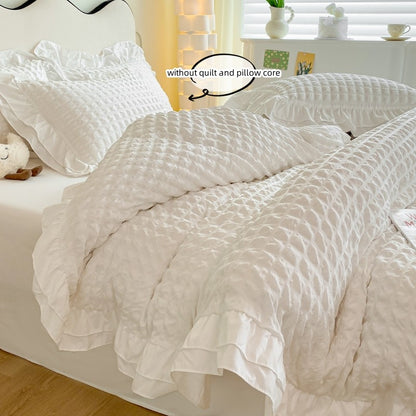 Conjunto de cama de renda coreana 3 peças de seersucker (1*Capa de Edredom + 2*Fronhas, Sem Enchimento) para quarto de hóspedes