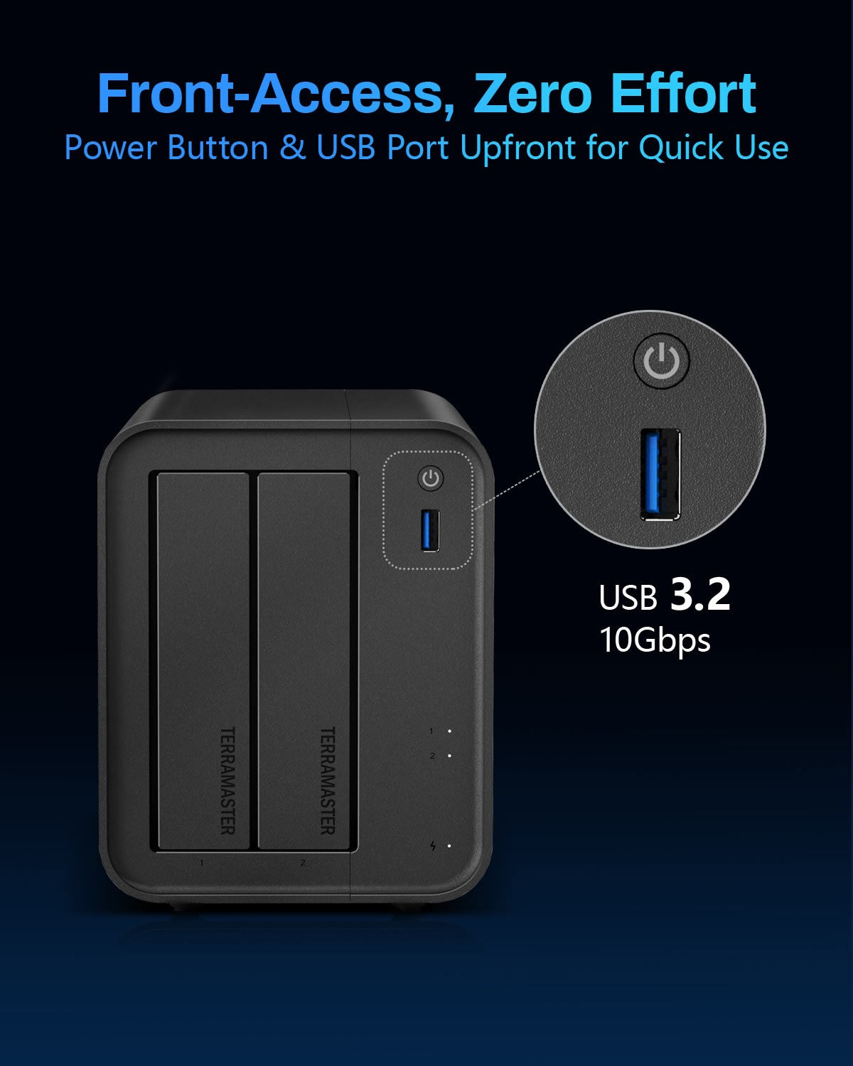 Armazenamento NAS de 2 baias TERRAMASTER F2-425 – CPU Intel x86 Quad-Core, 4GB RAM, Network Attached Storage (Sem discos)