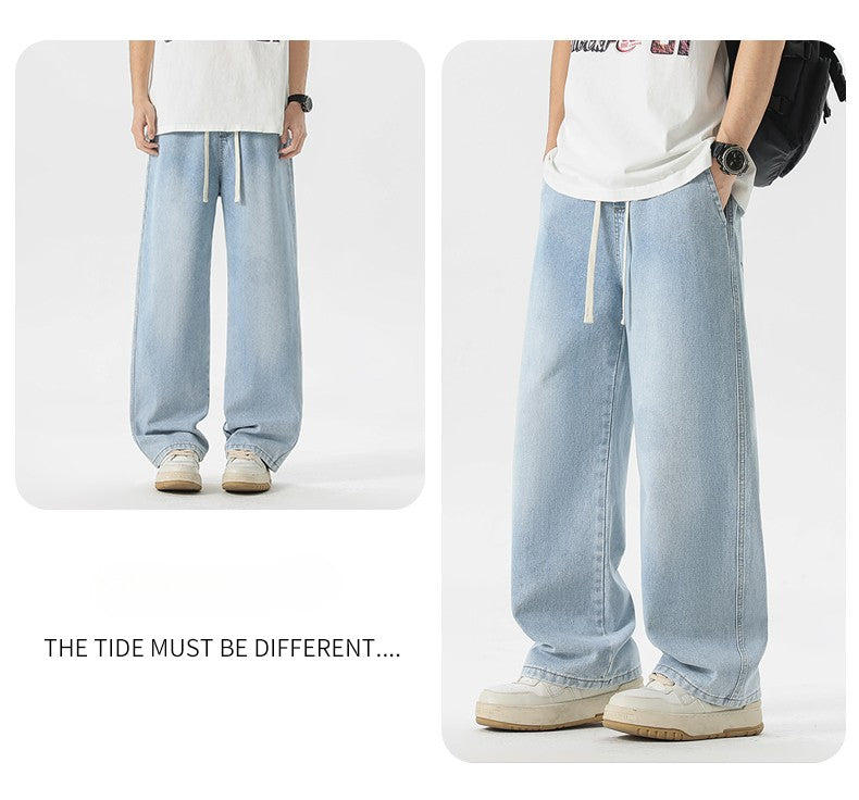 Calça Jeans Masculina Americana Solta Perna Larga Reta Casual Street Hip-hop Folgada Jeans Preto Cinza Azul Streetwear Masculino