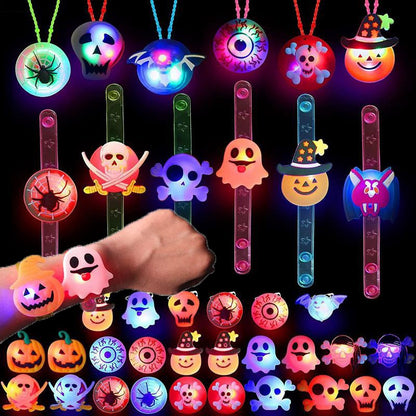 5/10/20PCS Glowing Halloween Pumpkin Ghost Bracelet Rings Night Decor Halloween Party Favor Festival Carnival Gifts Bag Fillers