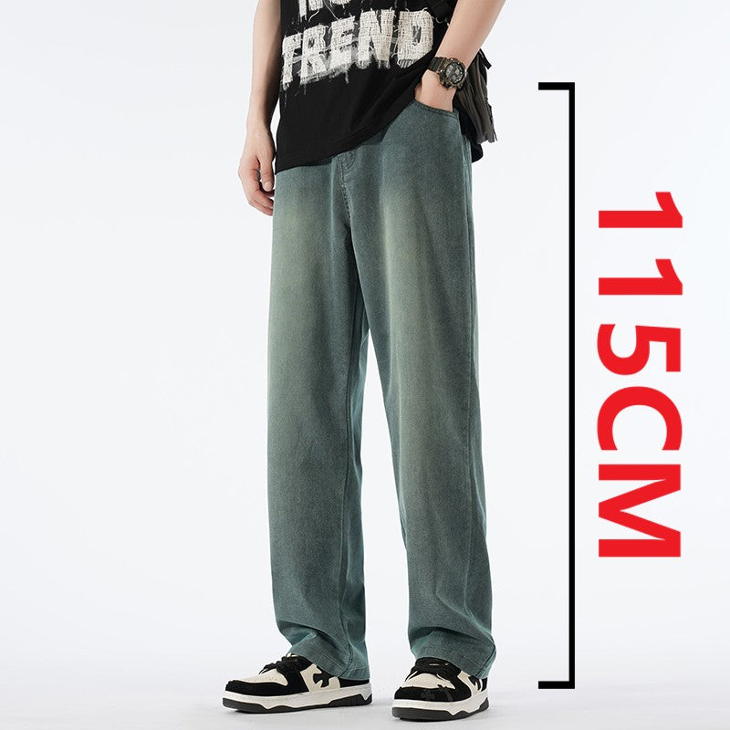 Calças jeans masculinas largas de perna reta, cintura alta, plus size, extra longas, 115cm, Primavera 190