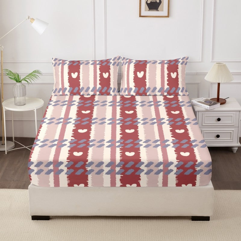 Love Theme Printed Brushed Queen Size Fitted sheet And Pillowcases Set Skin-friendly Bed Cover with Pillowcases For All Seasons