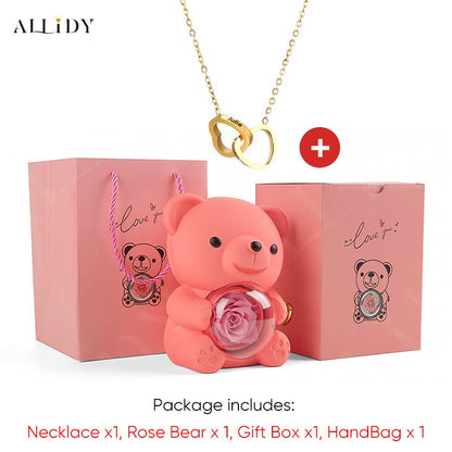 2025 Hot Eternal Rose Teddy Bear Gift Box with Custom Necklace Jewelry Set Valentine's Birthday Holiday Gift Back School Gift