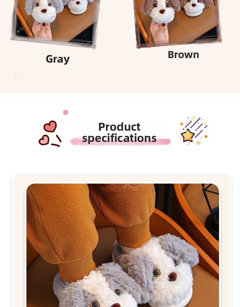 Kids Cotton Slippers Winter Boys Girls Non Slip Indoor Cute Dog Design Warm House Shoes for Children