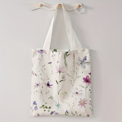 Floral Letter Pattern Printed Tote Bag Fashionable Reusable Shoulder Bag Polyester Handbag Lightweight Casual Shopper Bag