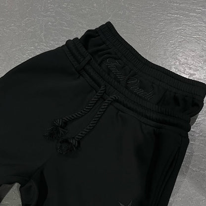 Harajuku Loose Double Waisted Sweatpants Y2K American Solid Color Letter Embroidery Casual Pants Hip Hop Drawstring Waist Jogger