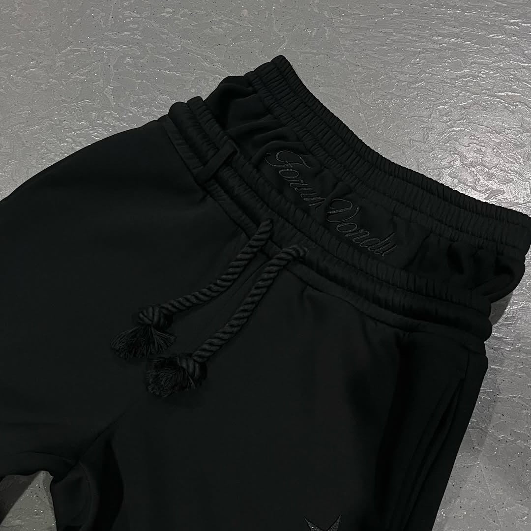 Harajuku Loose Double Waisted Sweatpants Y2K American Solid Color Letter Embroidery Casual Pants Hip Hop Drawstring Waist Jogger