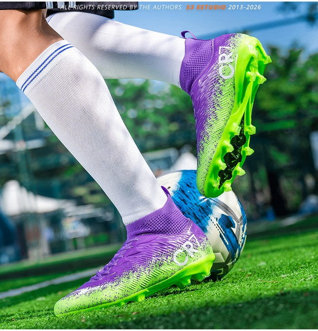 Men Soccer Shoes Football Boots Ultra-light Non-slip Long Spikes Outdoor Professional Cleats Grass Sports Shoes Match Sneakers