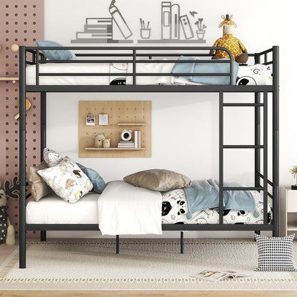 Full Over Full Metal Bunk Bed with Ladder and high Guardrail, Able to Split, Storage Space, No Box Spring Needed, Noise Free