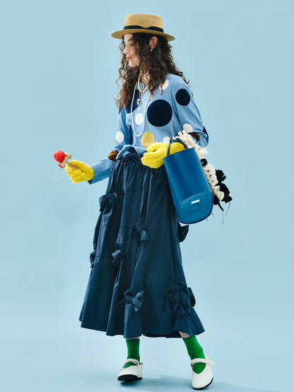 imakokoni 2025 Early Autumn Artistic Washed Braided Bow Half-Dress Casual Retro Women's A-Line Skirt255188