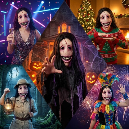 Female Ghost Mask With Hair For Halloween Horror Costume Party Haunted House Prop Scary Cosplay Accessory