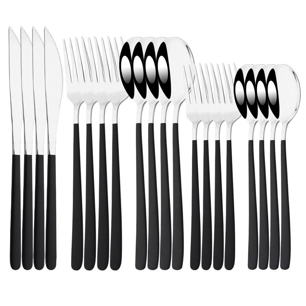 20Pcs Pink Silver Dinnerware Set Knife Dessert Fork Spoon Flatware Cutlery Set 304 Stainless Steel Silverware Tableware Kitchen