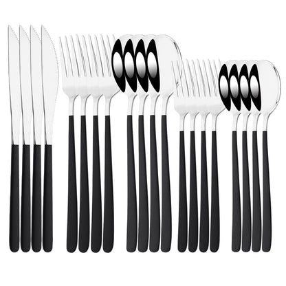 20Pcs Pink Silver Dinnerware Set Knife Dessert Fork Spoon Flatware Cutlery Set 304 Stainless Steel Silverware Tableware Kitchen