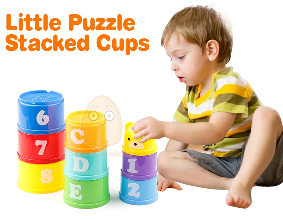 9PCS Educational Baby Toys 6 Month+ Figures Letters Foldind Stack Cup Tower Children Early Intelligence