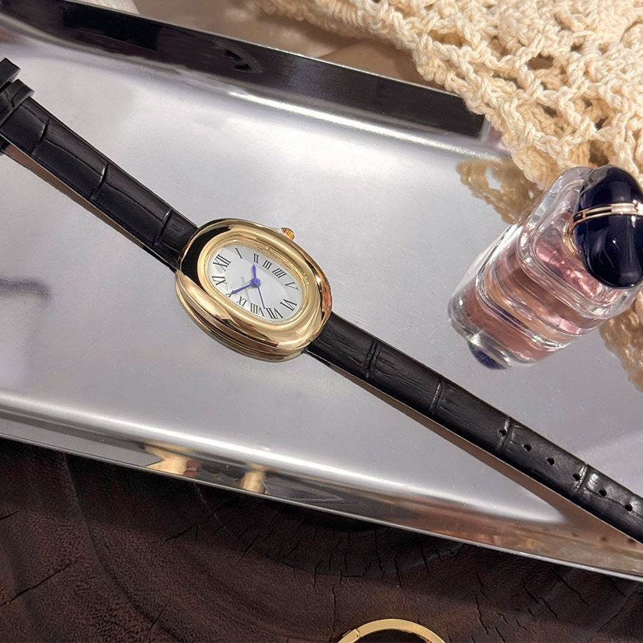 Ladies' New Oval Bathtub Egg-Shaped Belt Quartz Watch Elegant Miniature Vintage-Style Wristwatch Stylish Trendsetter
